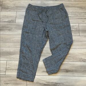 Lands End 100% Linen blue pull on elastic waist pants size 14